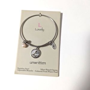 Unwritten L Initial Disc Lovely Bangle Bracelet Stainless Steel & Silver